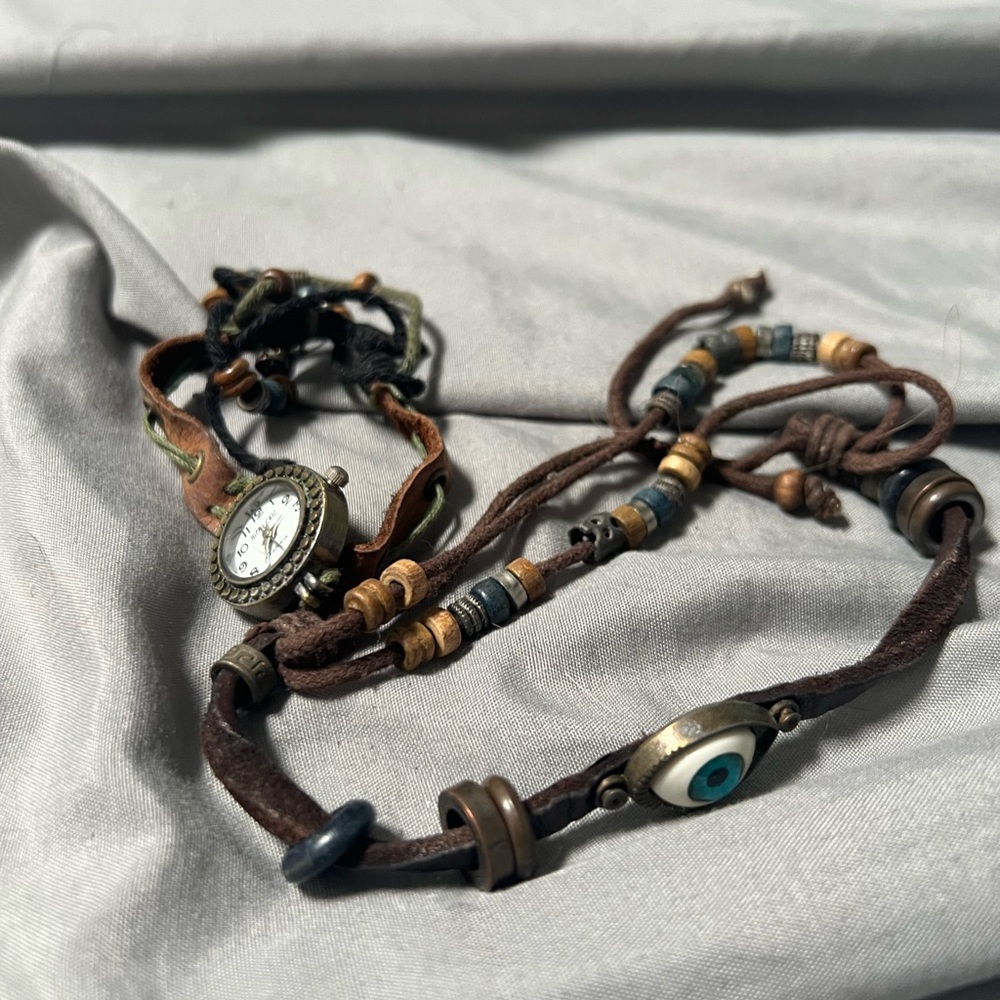 Set of 2 Vintage Evil Eye Beaded Bracelets